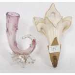 A Royal Worcester China Works blush Ivory wall pocket along with a Victorian solifleur glass vase