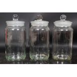 Three vintage style sweet shop / kitchen  storage jars H25cm