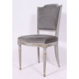 A 20th century painted French Louis 15th style bedroom chair in grey together with an early 20th