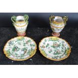 A collection of 4x 20th century Italian stoneware Majolica style pieces to include two handled