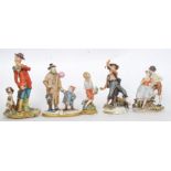 A collection of 5x vintage Capo Di Monte ceramic figurines / statues, some artist signed editions.