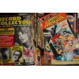 A large collection of vintage comics and record collector magazines dating from the 20th century