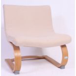 An Ikea Poang cantilever bentwood armchair having being upholstered frame.