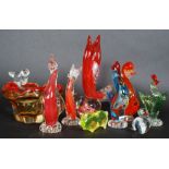 A collection of studio coloured glass animals.