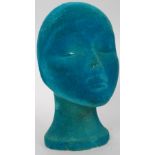 A vintage 20th century turquoise velvet / velour shop display head - tailors mannequin - dummy