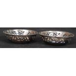 A 1902 silver hallmarked pair of fret pierced dishes bearing makers mark for Birmingham 1902
W8cm