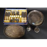 A 20th century boxed canteen of cutlery along with other items to include Walker and Hall,