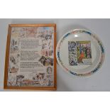 A framed and glazed ' The Song of the Miner ' together with a Peasants Revolt ceramic plate