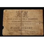 An original 19th century Duke Of Wellington Funeral Ticket, issued to Fleet Street.
