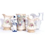 A Charles Meigh of  Hanley 1842 stoneware apostle jug together with graduating chintz jugs,