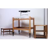 A collection of vintage 20th century furniture to include trolley, pair of retro stacking chairs,