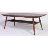 Ercol Golden Dawn elm rectangular coffee table with under-tier, 46cm x 104cm in the Windsor pattern.