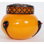 An Art Deco hand blown studio glass flower bowl in fantastic orange