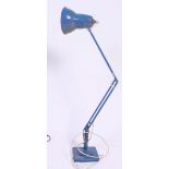 A 1940's rare blue Herbert Terry Industrial office anglepoise desk lamp raised on terraced square