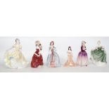 A collection of various ceramic figurines; 5x Royal Doulton and 1x Coalport.