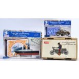 TINPLATE; A collection of 3x boxed tinplate toys - a Russian made motorcycle,