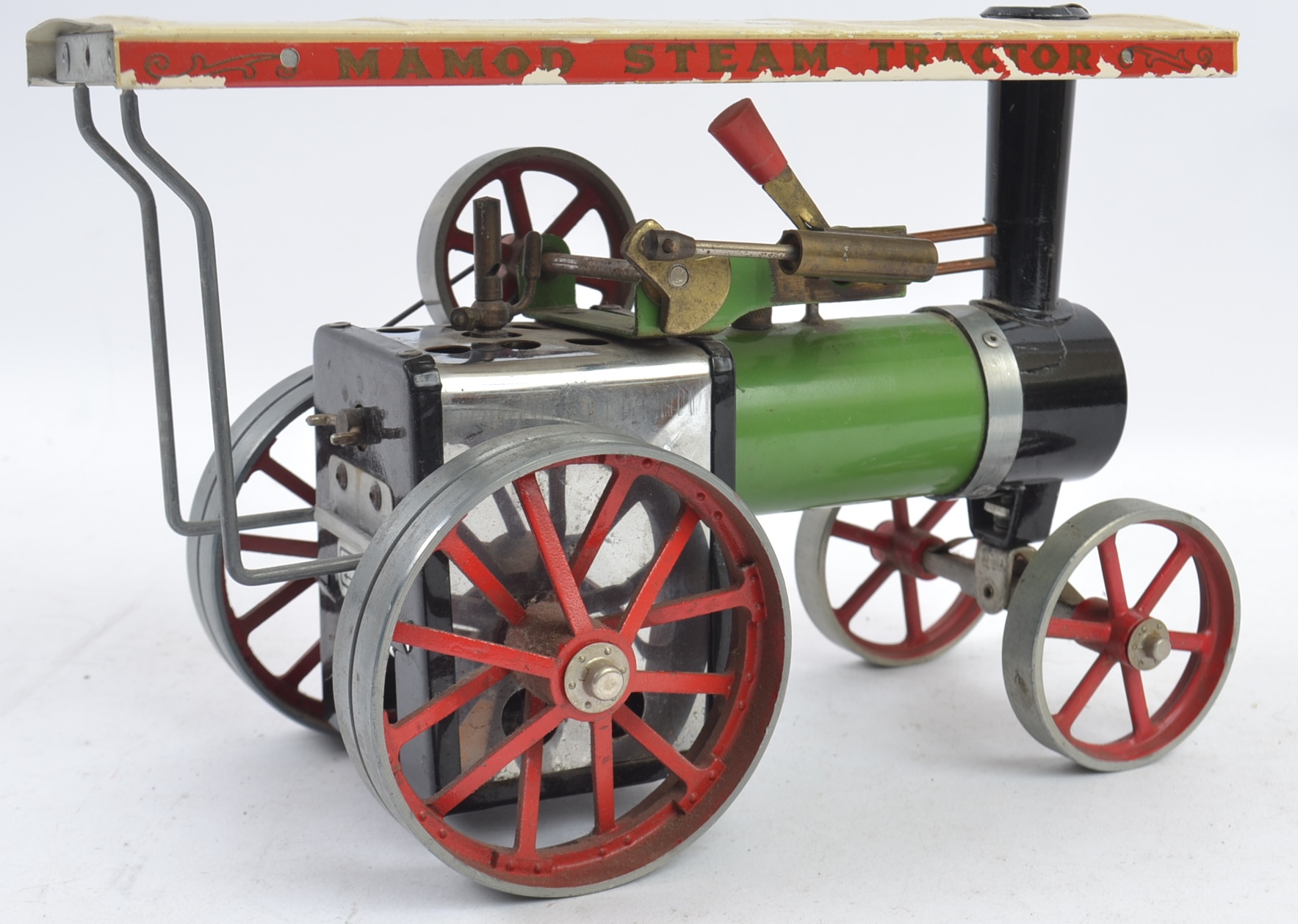 MAMOD; An original vintage Mamod Live Steam TE1 traction engine, in green with white canopy. - Image 2 of 2