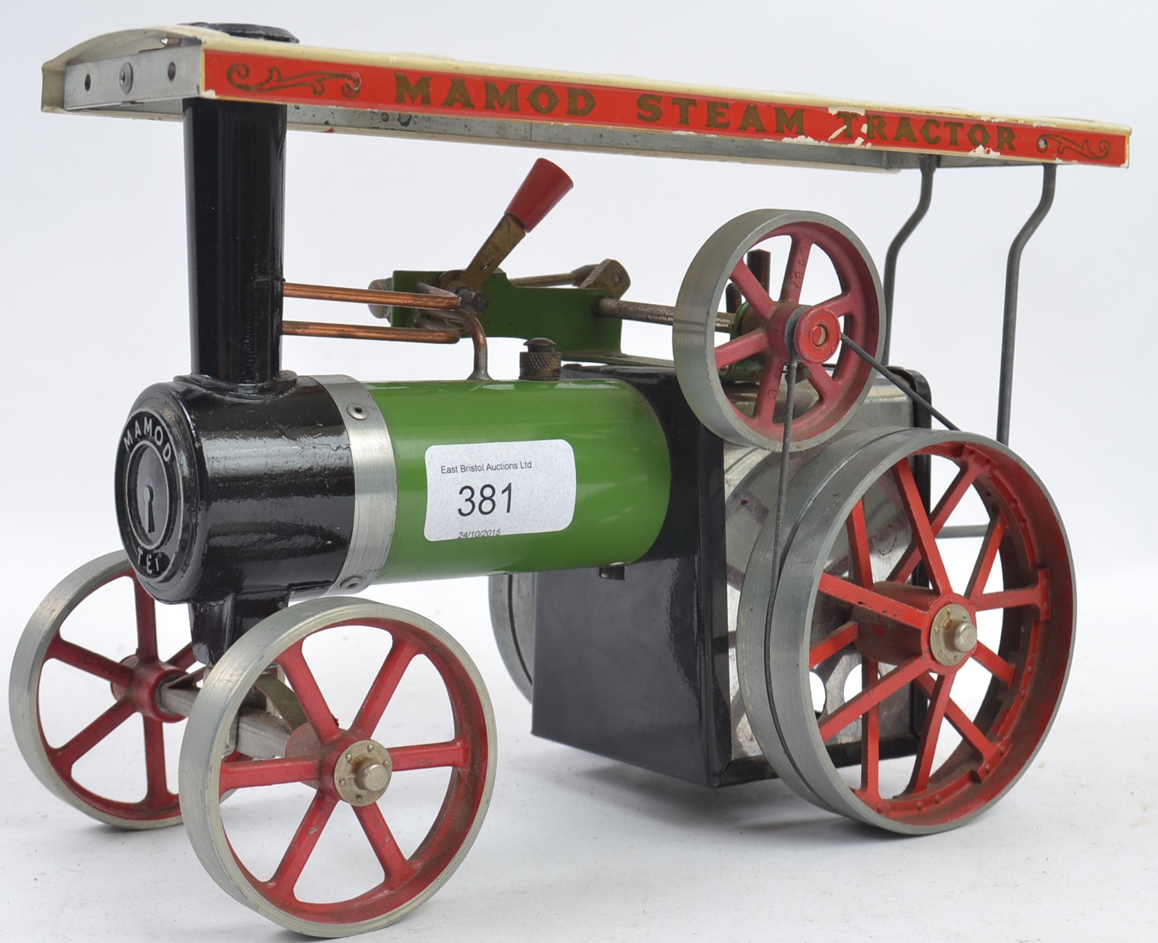 MAMOD; An original vintage Mamod Live Steam TE1 traction engine, in green with white canopy.