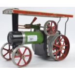 MAMOD; An original vintage Mamod Live Steam TE1 traction engine, in green with white canopy.