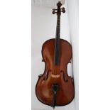 A 20th century cello - musical instrument of eastern european origin complete with the bow and case,