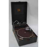 A portable table top Gramophone by HMV. Model 99.