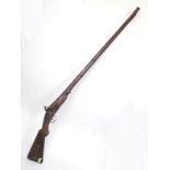 An 18th / 19th century Anglo - Indian Bandaq Matchlock musket The long heavy cast iron barrel being