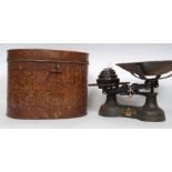 A set of vintage cast iron grocers - industrial scales bearing GR royal cipher together with a