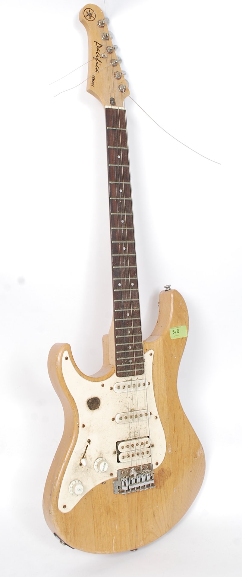 A left handed Yamaha electric ' Pacifier ' stratocaster shaped electric guitar.