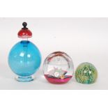 A studio glass perfume bottle and dabber along with a Teign Valley Glass paperweight ( both signed