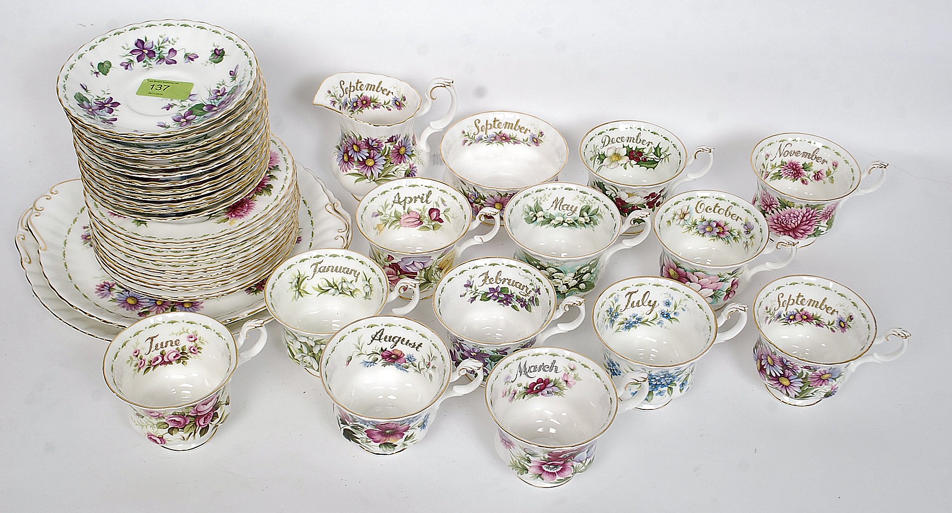 A Royal Albert ' Flower of The Month ' tea service comprising cups, saucers, plates, - Image 2 of 3