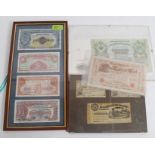 A collection of framed bank notes - British Armed Forces issue - Special Voucher to include 3 x £1