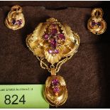 A Victorian 15ct gold and amethyst stone set ladies pendant and necklace set.