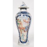 A Chinese 19th century Blue & White tall famille rose vase having blue ground with detailed panels