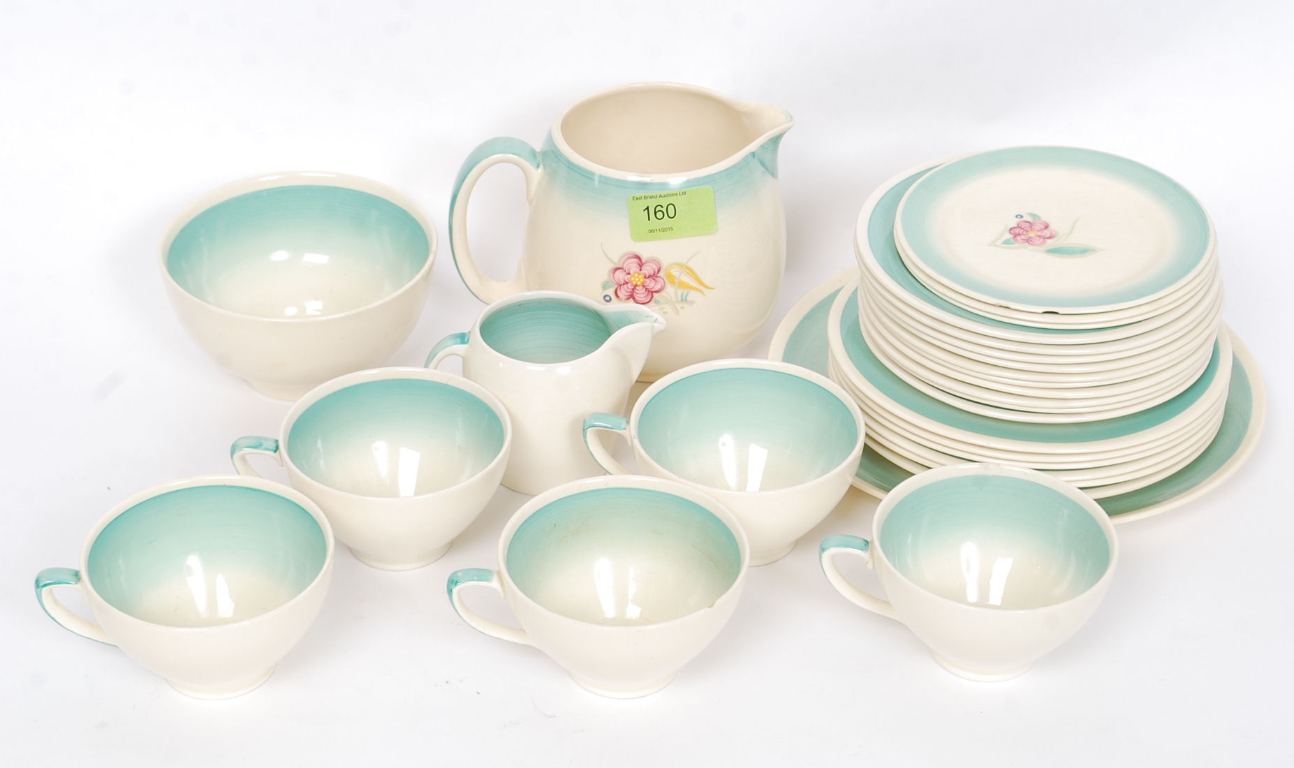 A Susie Cooper 1930's Art Deco chintz pattern tea service comprising, cups, saucers, plates, - Image 2 of 3