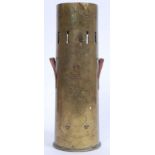 A World War One 1915 brass artillery shell converted to a floor vase bearing military markings to