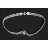 A silver 925 ladies choker necklace of mesh chain form having finial pendant centre.