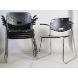 A set of 6 retro Italian Talin Kinetics chrome and plastic stacking chairs inset to the back seats