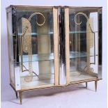 A vintage 1950's cream formica china display cabinet being mirror lined with detailed glass sliding