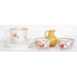 A Chinese monochrome yellow miniature jug together with 2 Chinese famille rose finger bowls and a