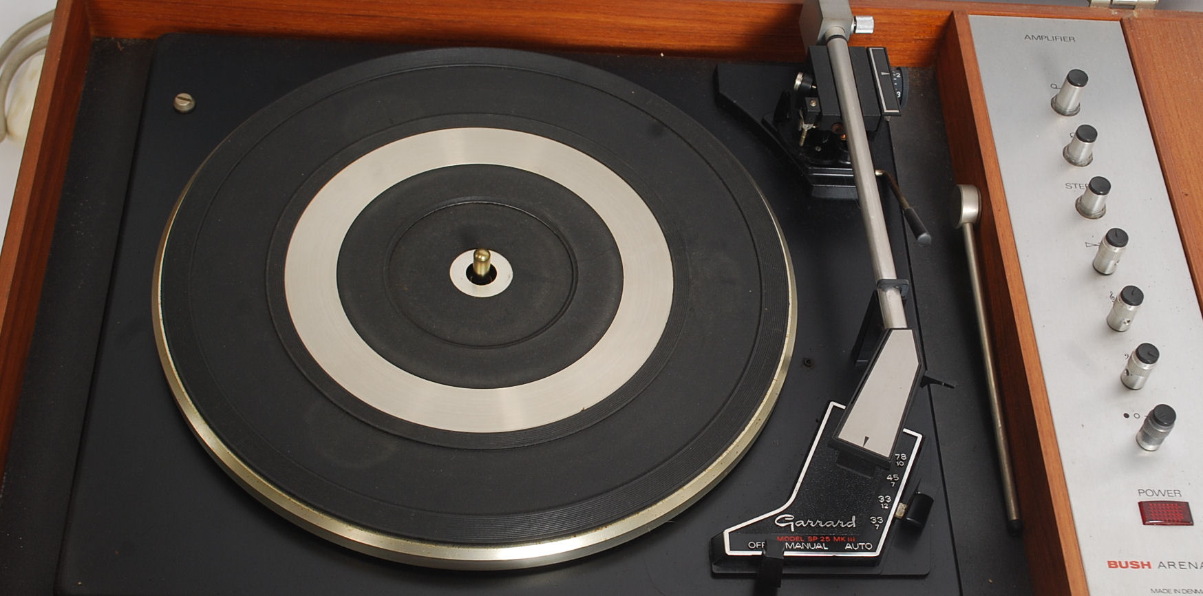 A vintage Danish teak 1970;s hi-fi centre by Bush ( Arena model ) having Garrard deck.