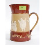 A Victorian Doulton Lambeth stoneware jug with motto " Gentil Hert Schaw Is Gentil Deed " having