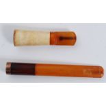 A 9ct gold banded and amber cheroot hold