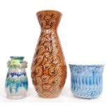 Three retro studio pottery of varying si