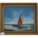 A Framed Oil on board of a ' ship in sto