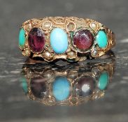 A 19th century 9ct gold amethyst and turquoise set ladies ring.