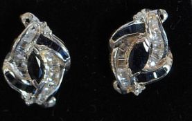 A pair of white gold sapphire and diamond stud earrings - studs.