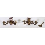An excellent pair of brass twin sconce wall lights. Of rococo form rectangular plinth base.