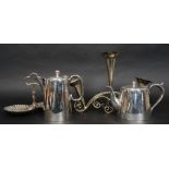 A small group of silver plate items to include a tea pot and water pot,