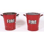 A pair of vintage / retro painted galvanised fire buckets,