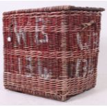 A large early 20th century Industrial - possibly military  vintage wicker woven laundry basket